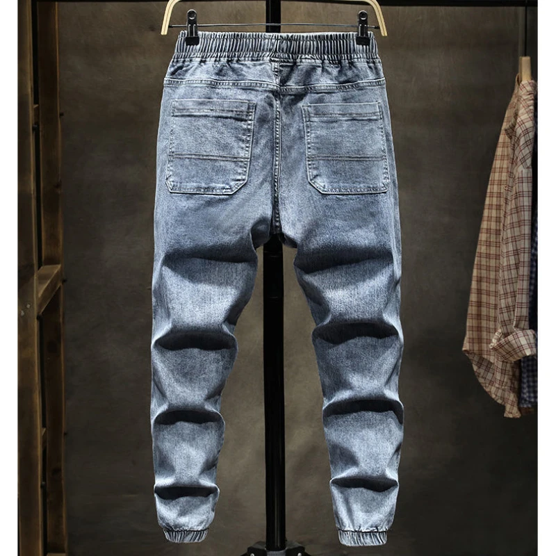 Spring Autumn Cargo Jeans Men Y2k Baggy Jeans Streetwear Hip Hop Trouser Elastic Waist Pockets Casual Denim Pants Men Clothing