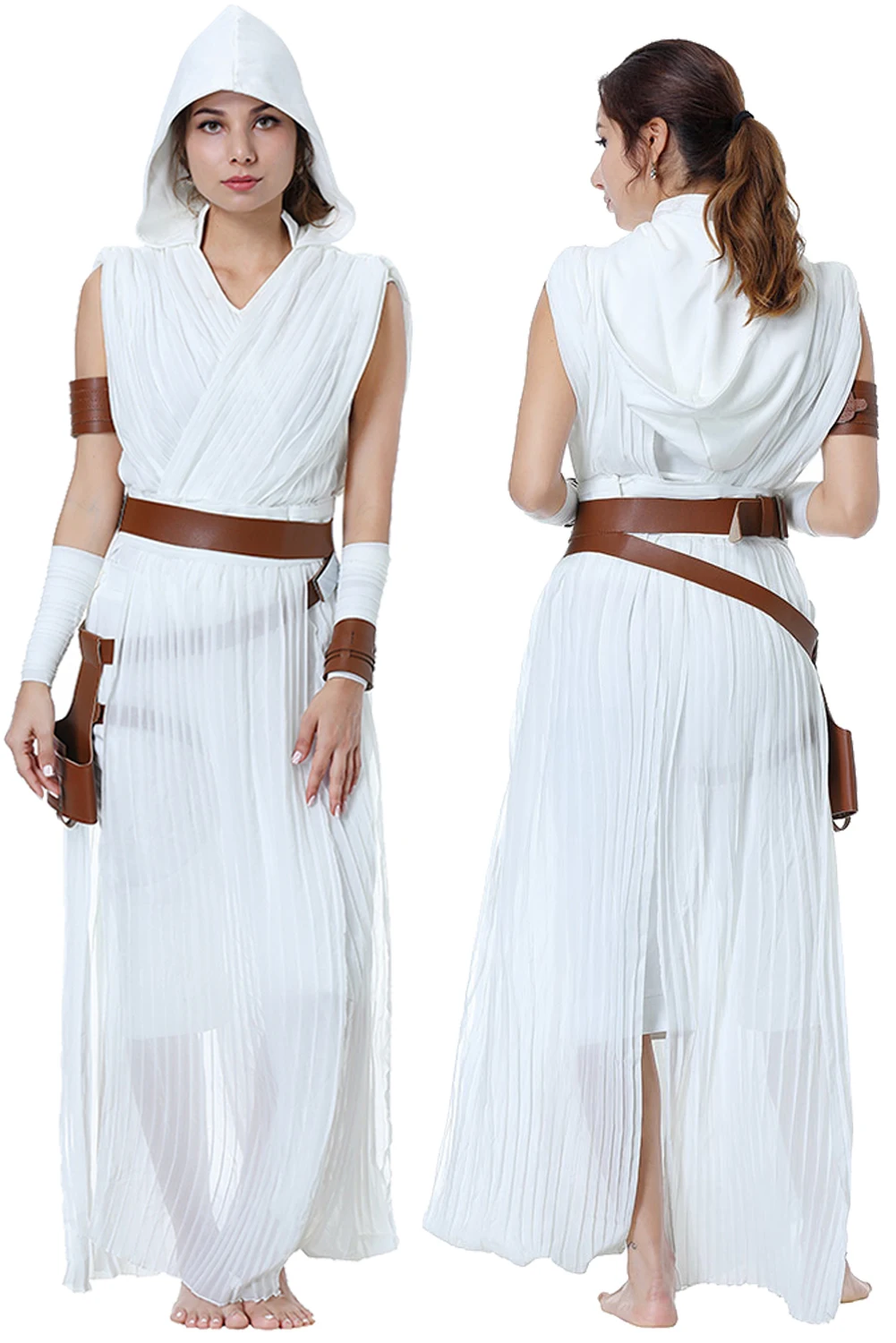 Rey Cosplay Role Play White Battle Suit Movie Space Battle Female Jedi Disguise Adult Women Fantasy Fancy Dress Up Party Clothes