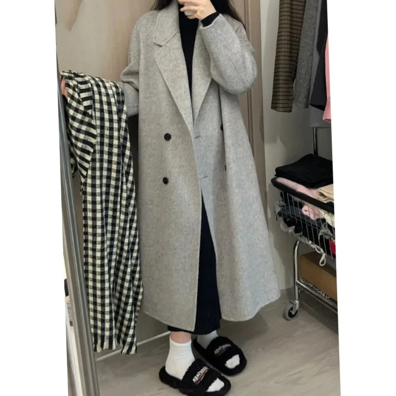 

Autumn Winter New Fashion V-neck Long Sleeve Solid Medium and Long Styles Cardigan Women's Clothing Korean Knitting Chic Tops