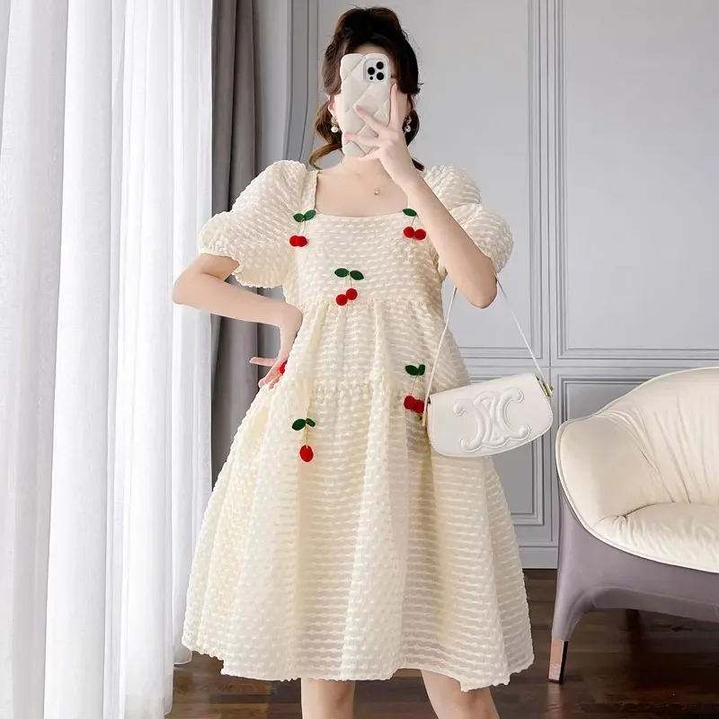 Puff Sleeve Square Collar Plus Size Pregnant Woman Ball Gown Dress Knee-length Fashion Plus Size Maternity Clothes Drop Shipping