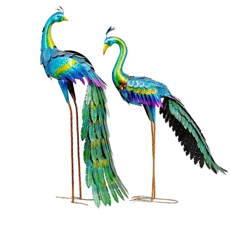 for Outdoor Courtyard Garden Decoration Handmade Waterproof Colorful Iron Peacock Sculpture Metal Animal Ornament