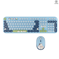Full Size Wireless Keyboard Mouse Combo 104 Keys Retro Cute Cat Design Plug and Play Keyboard Mouse Set for Windows 7/8/10/XP