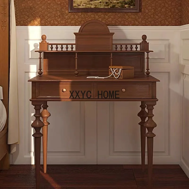 

American Simple Solid Wood Vintage Brown Distressed Dressing Table Oak