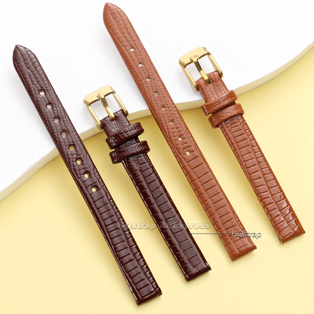 Ultra Slim Leather Watch Strap 8mm 10mm 12mm 14mm 16mm Universal Bracelet Lizard Patterned Women Sport Replacement Wrist Band