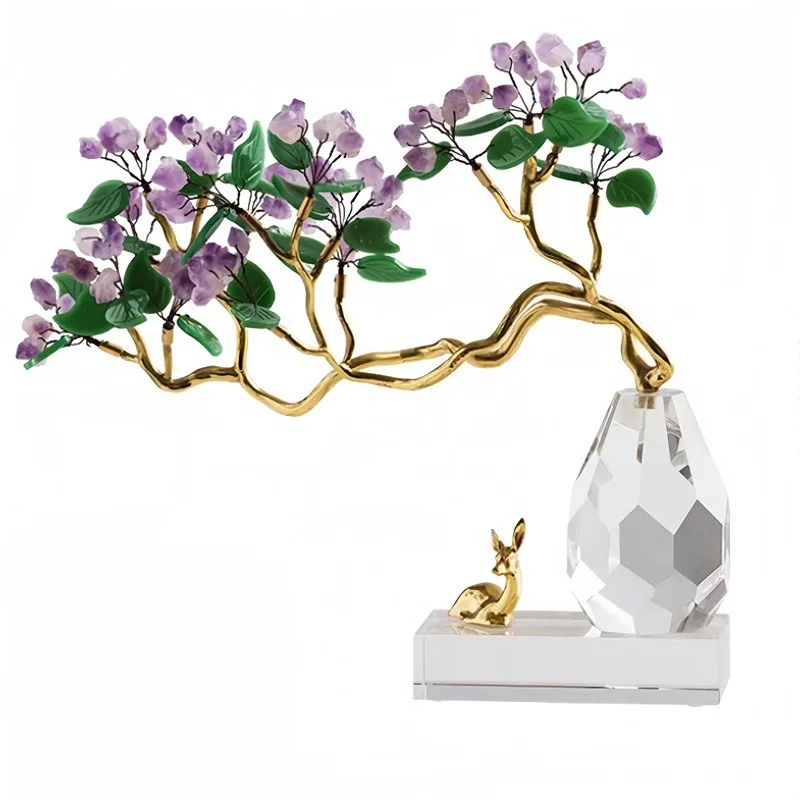 Delicate Purple Crystal and Metal Accents: A fusion of elegance and prosperity symbolism -- elevate your space