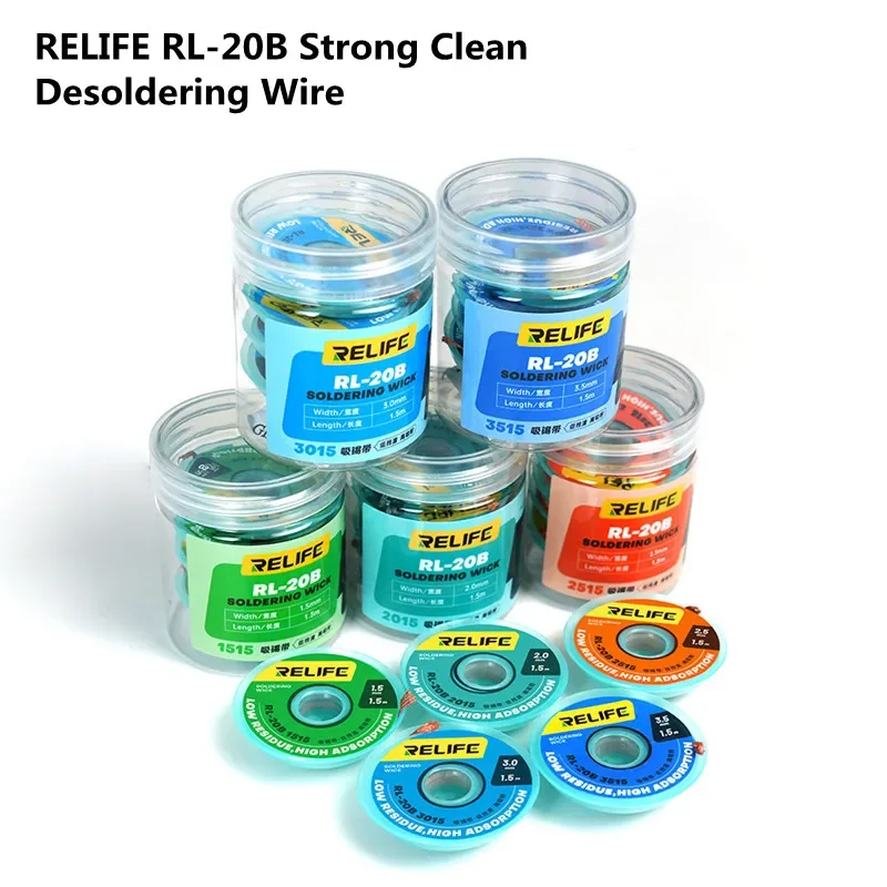 RELIFE RL-20B 1.5m Low Residue 5Pcs Strong Clean Desoldering Wire for Mobile Phone Motherboard PCB Welding Flux Wire Repair Tool