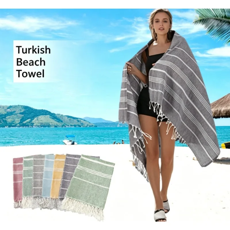 

Cotton Türkiye Beach Towel Striped Towel Tassel Bath Towel Quick Drying Swimming Pool Water Absorption Large Size