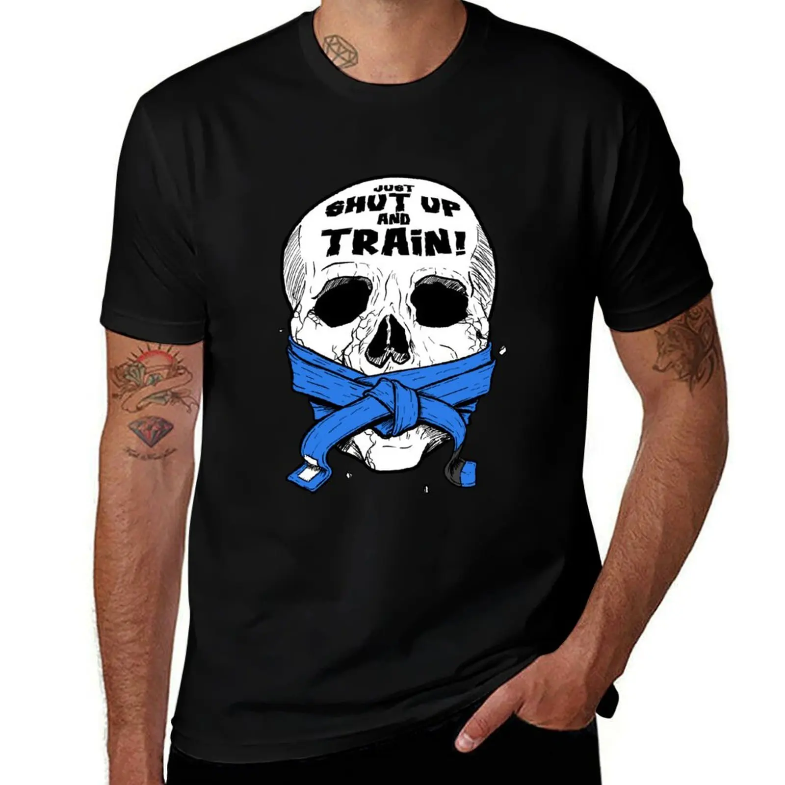 Just Shut Up and Train - Martial Arts Belt - BJJ Shirt - Ranked Blue Belt T-Shirt Plus Size Basic Short Sleeve Top T-Shirt