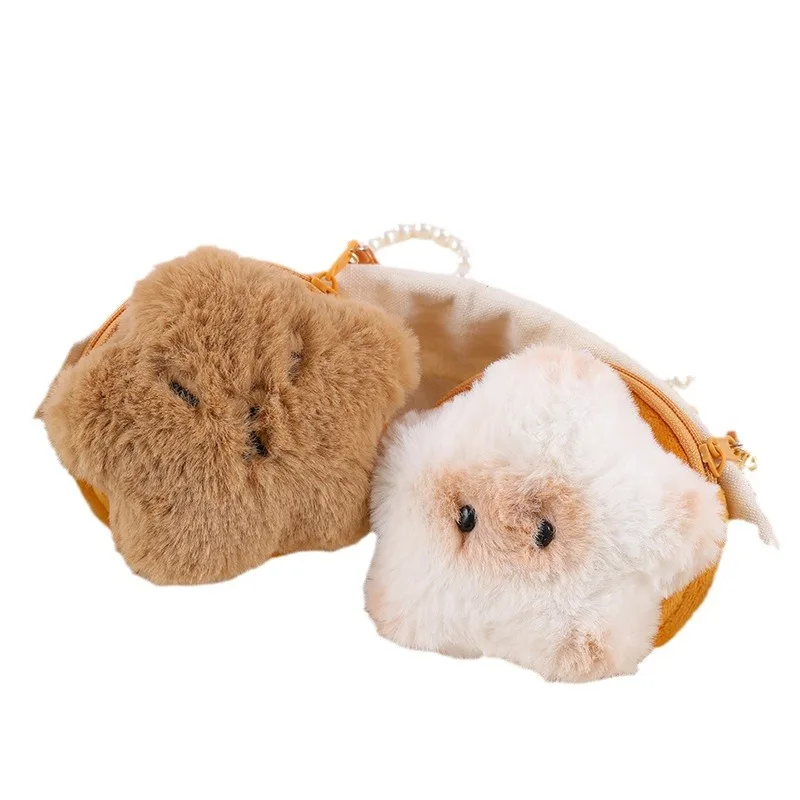 Creative Capybara Plush Bead Chain Coin Purse Kawaii Anime Plush Mini Coin Bag Girls Fashion Headphone Data Cable Storage Bag