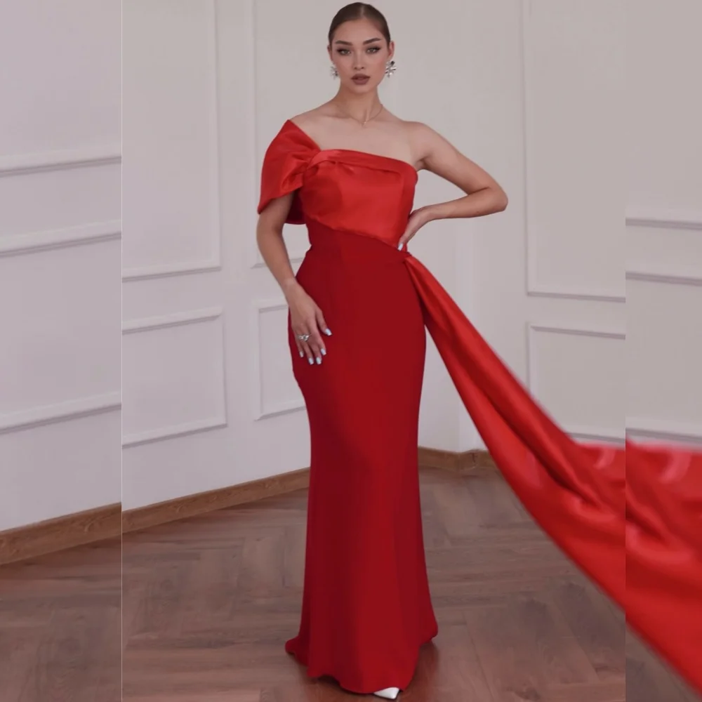 

Customized High Quality Jersey Pleat Trumpet One-shoulder Long Dresses Bespoke Occasion Pastrol Classic