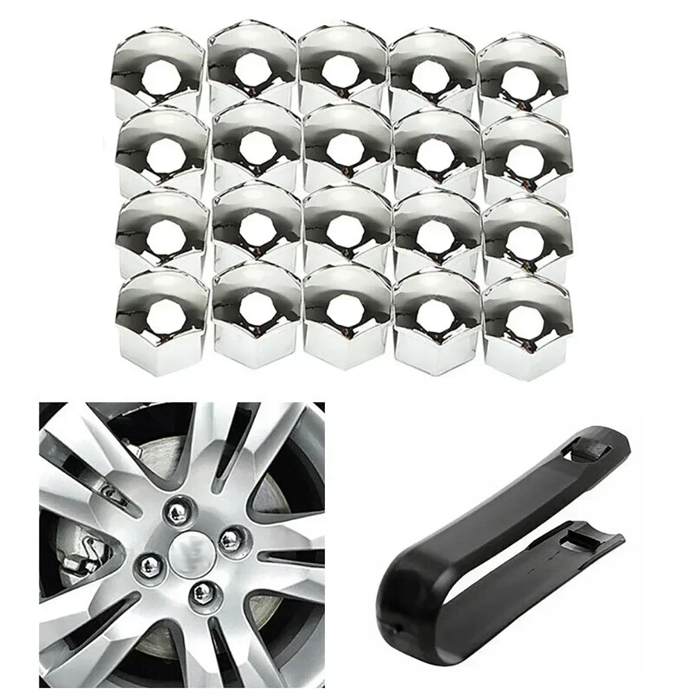 20pcs 17mm Silver Alloy Wheel Nut Bolt Caps For Any Car Electroplated Silver 20pcs Allen + 1pc Black Clip Fit Any Car Wheel 17mm