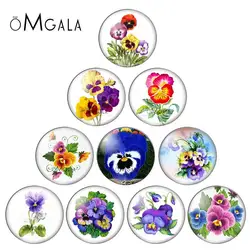 Pansy Flowers Watercolor Painting 10pcs mixed 12mm/18mm/20mm/25mm Round photo glass cabochon demo flat back Making findings