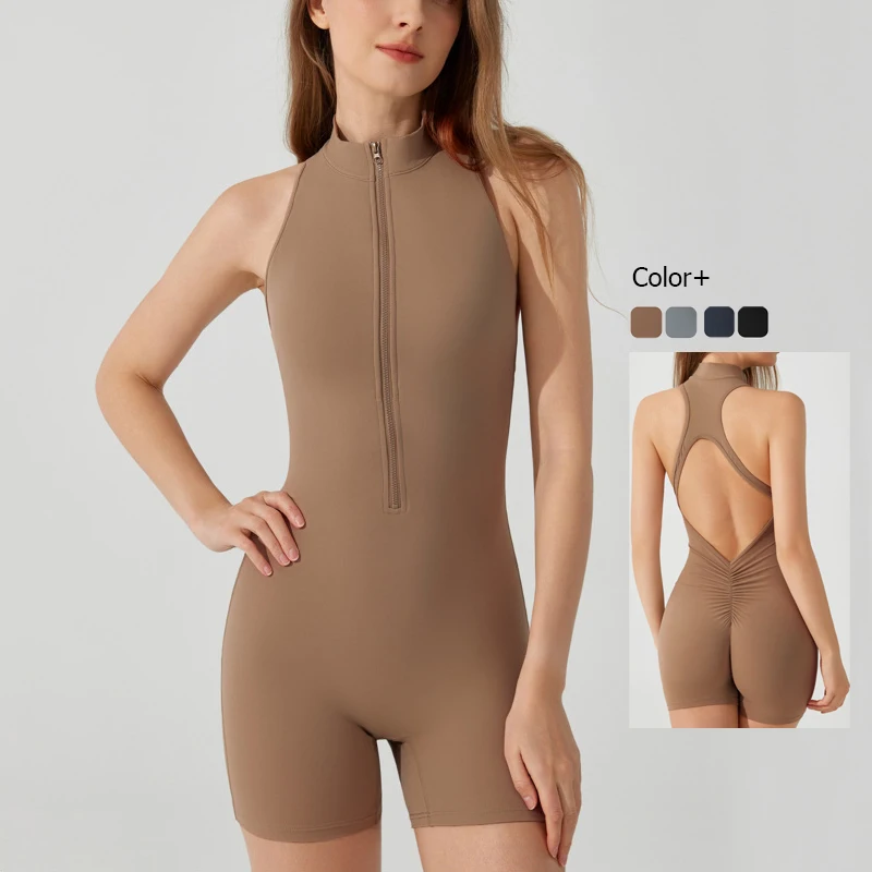 

Women Gym Suit Solid Color One Piece Fitness Yoga Set Breathable Quick Dry Running Short Sportswear Female Workout Jumpsuit