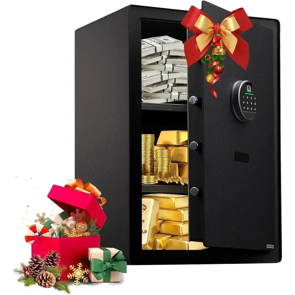 Large Home Safe with Waterproof Bag, Heavy Duty Digital Lock, Built-In Drawer and Removable Shelves for Valuables (Black, Finger