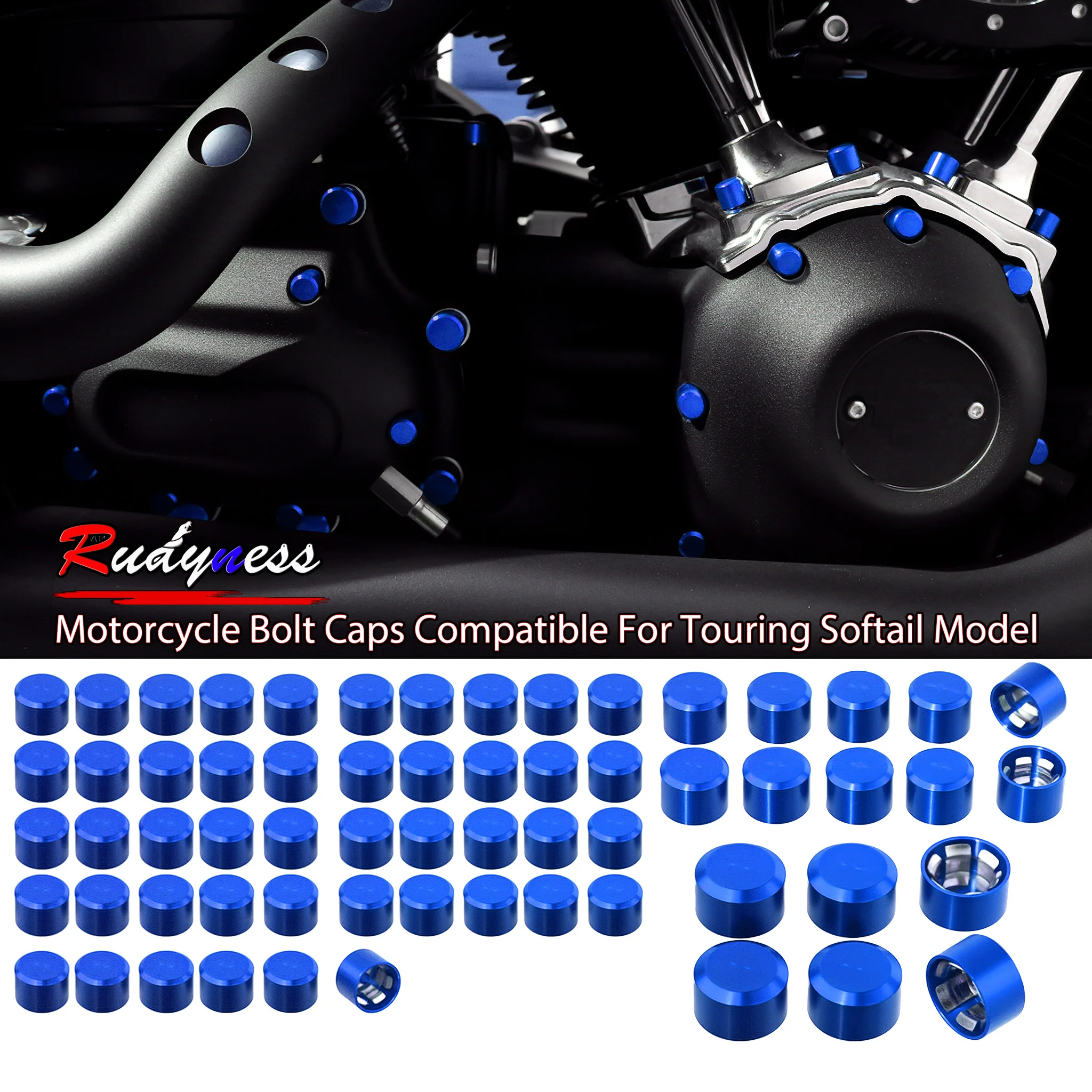62-delige set bovendoppen voor motorfiets motor klepstoterschroeven, klepstoter- en derbybout afdekkingen voor Harley Touring Softail 18-23