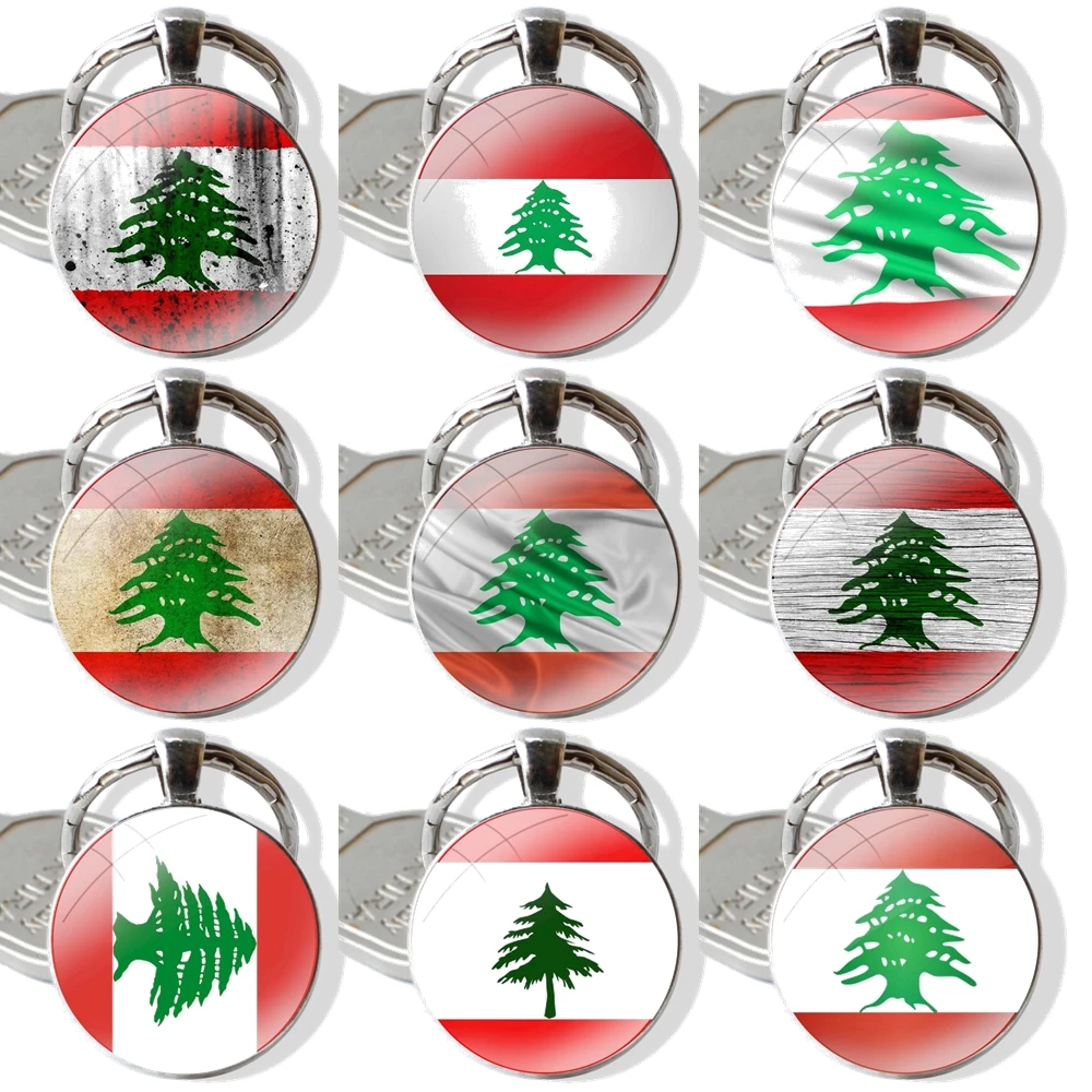 Lebanon Flag design Keychain Glass Cabochon Metal Pendant Classic Men's Women's Keyring