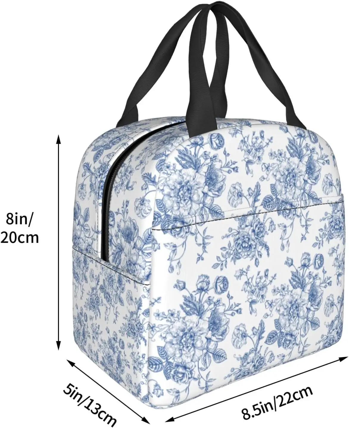 Floral light blue and white Flowers Insulated Lunch Bag Women Men Adult Lunch Box Tote Bags Cooler Bag Portable Bento Box