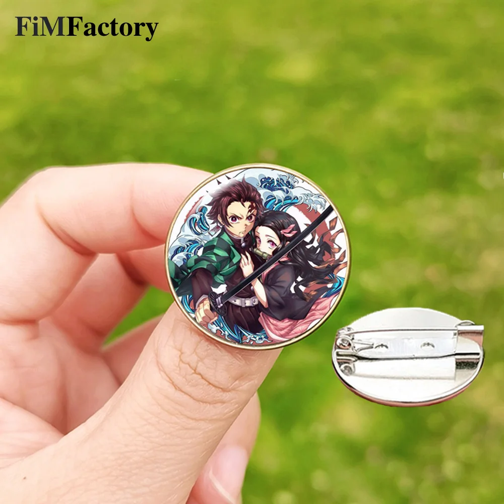 Demon Slayer Brooch Lapel Pins For Women Men Glass Domestic Metal Pins Badge