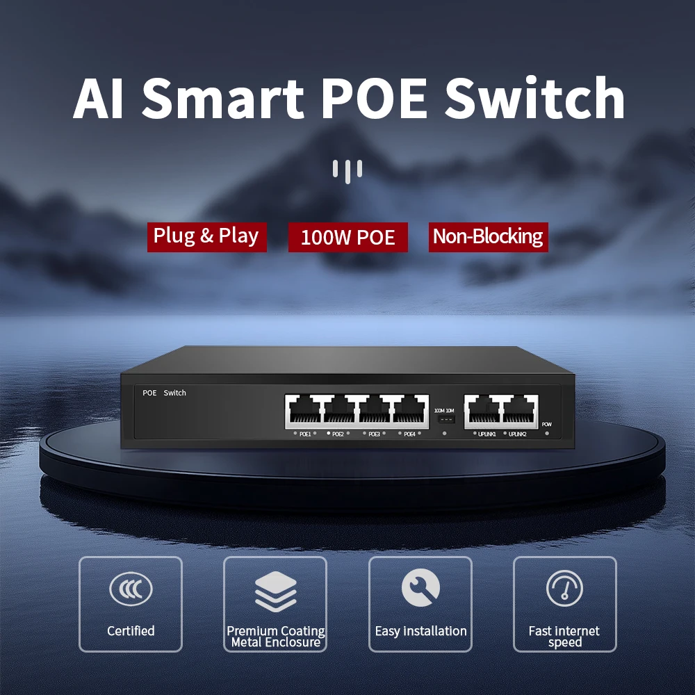 Switch POE 100Mbps 4/8 porte Smart IP Switch POE Standard RJ45 Iniettore Switcher con codice quadrante per telecamera IP/NVR/AP wireless
