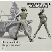 1/35 Scale Resin Figure Assembled Model Kit Modern Girl in military helmets and rolling skates unassembled and unpainted Diy Toy