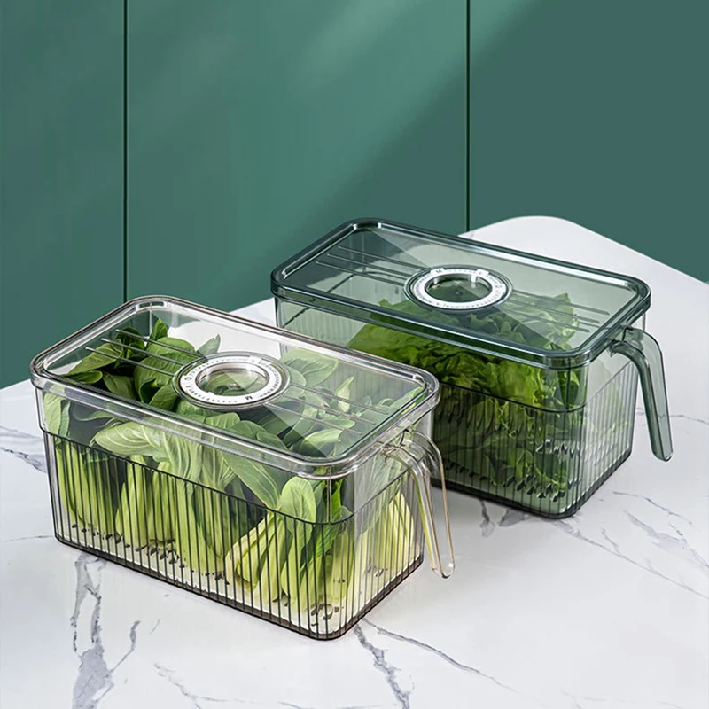 

Rog-eyRefrigerator Storage Box Timekeeping Keep Fresh Food Organizer Box with Handle Transparent Material Photo