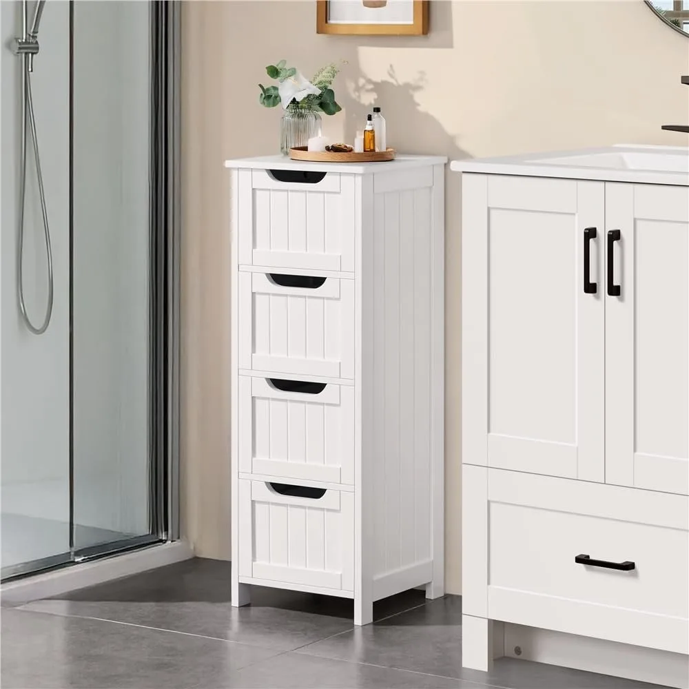 خزانة أرضية الحمام، رف تخزين جانبي خشبي، 4 أدراج حمام مستقل/مدخل/خزانة غرفة المعيشة