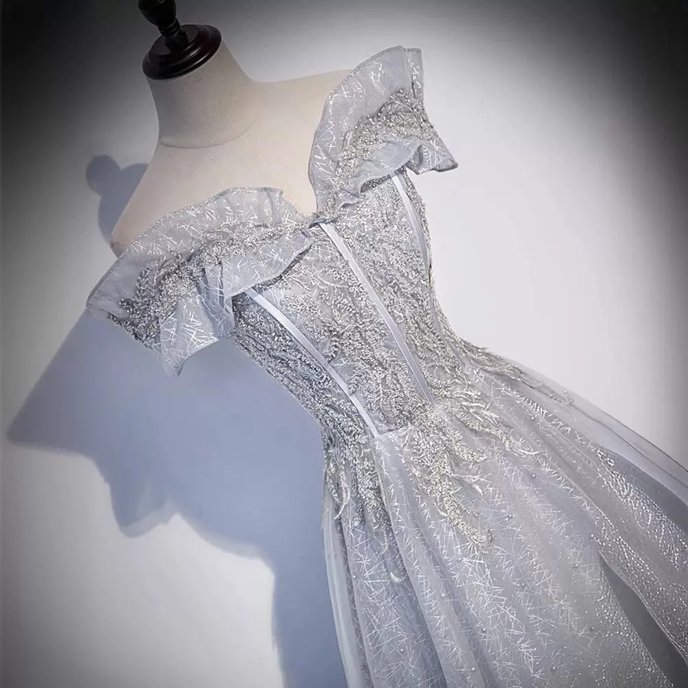 Grey Evening Dress, Skirt, Women's Banquet Temperament, Fashion Temperament, Temperament, Host, Bel Canto Solo Art Test