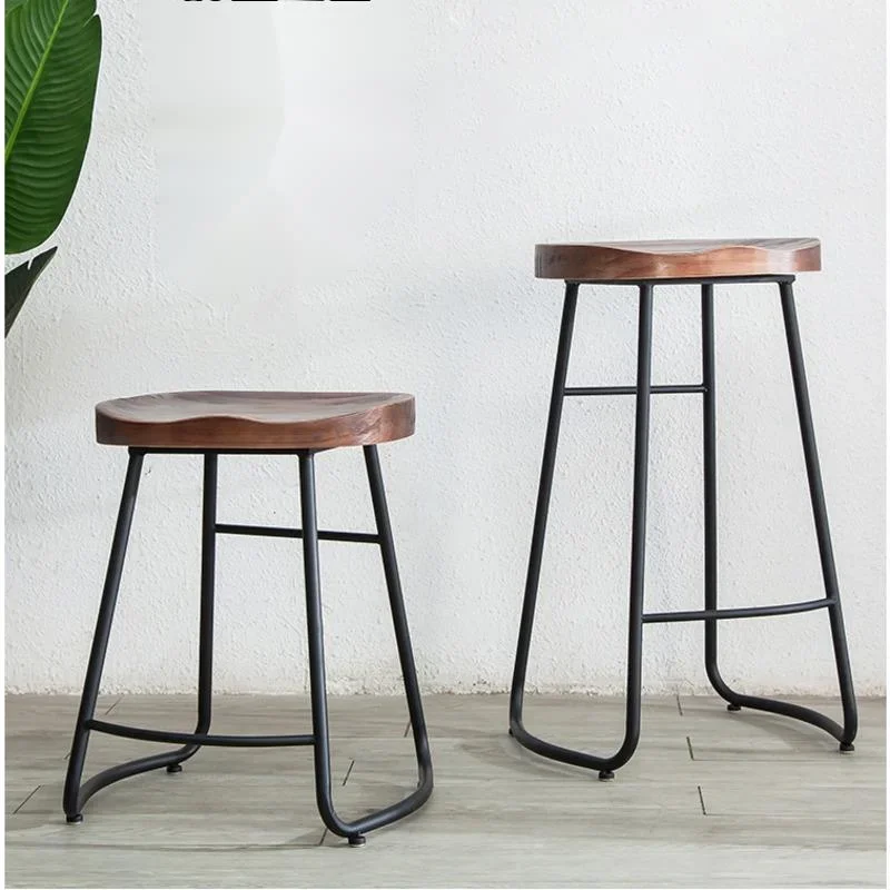 

Simple Modern Iron Bar Chairs, High Legged Counter Stool Solid Wood Seating Kitchen Chair Versatile Scene Home Furniture
