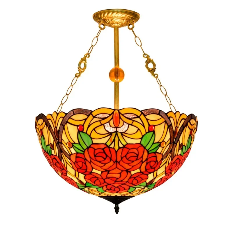 

50CM American creative pastoral roses, European creative stained glass, dining room bedroom chandelier
