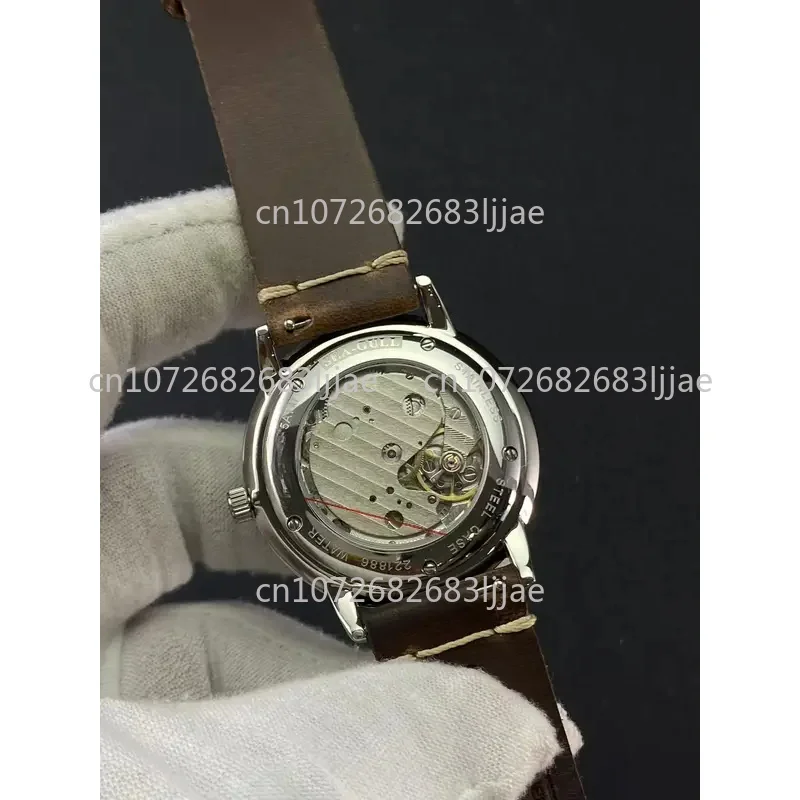 صغيرة 38 مللي متر خمر العاج الأبيض دليل لف الميكانيكية ساعة رجالي فقاعة مرآة كوكتيل سلسلة رقيقة جدا قذيفة Halvanstrap