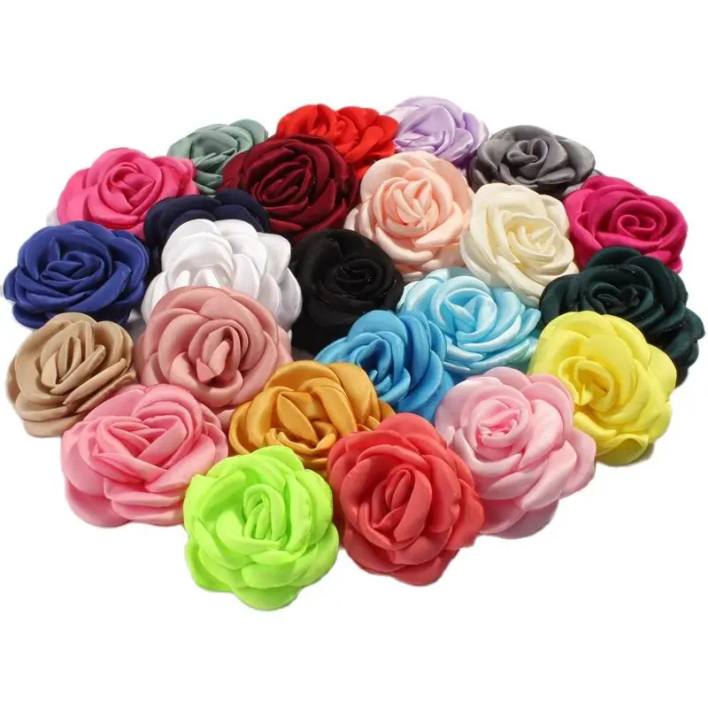 

20PCS 6CM Fashion Burning Satin Flowers For Hair Accessories Roast Floral Fabric Flowers For Wedding Bouquet Headbands