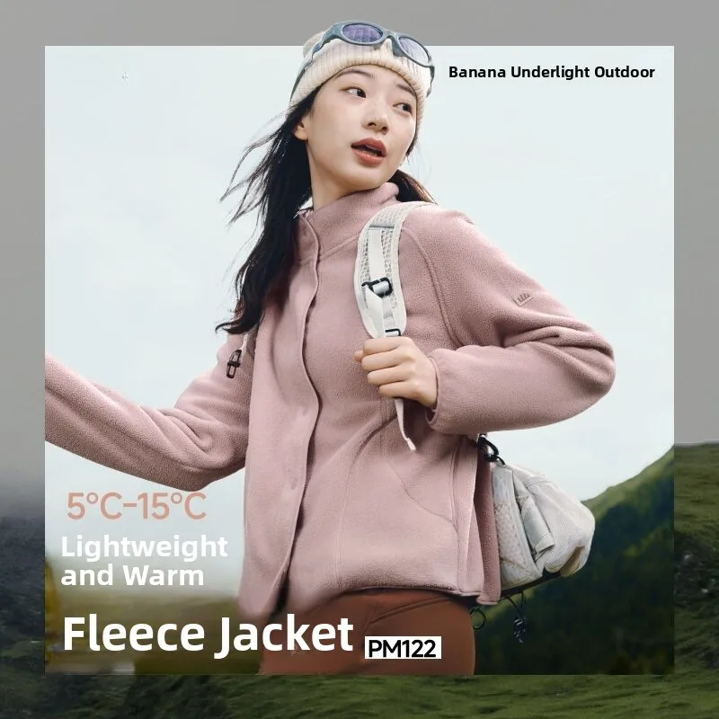 

Banana Le PM22 Women's Fce Lined Jaet Casual Outdoor Windproof Upper Apparel Velvet Plu Coat Spring Autumn Winter