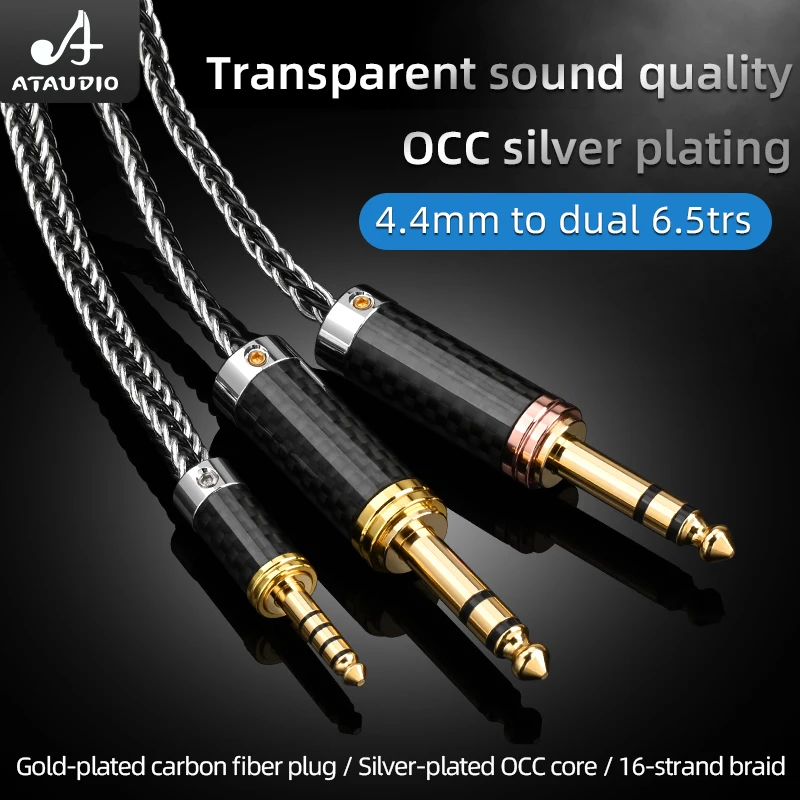 ATAUDIO Audiokabel 4,4 auf Dual 6,5 Kabel Hi-End OCC versilbert 4,4 mm Stecker auf Dual 6,5 mm TS/TRS-Klinkenkabel für Mischverstärker 3