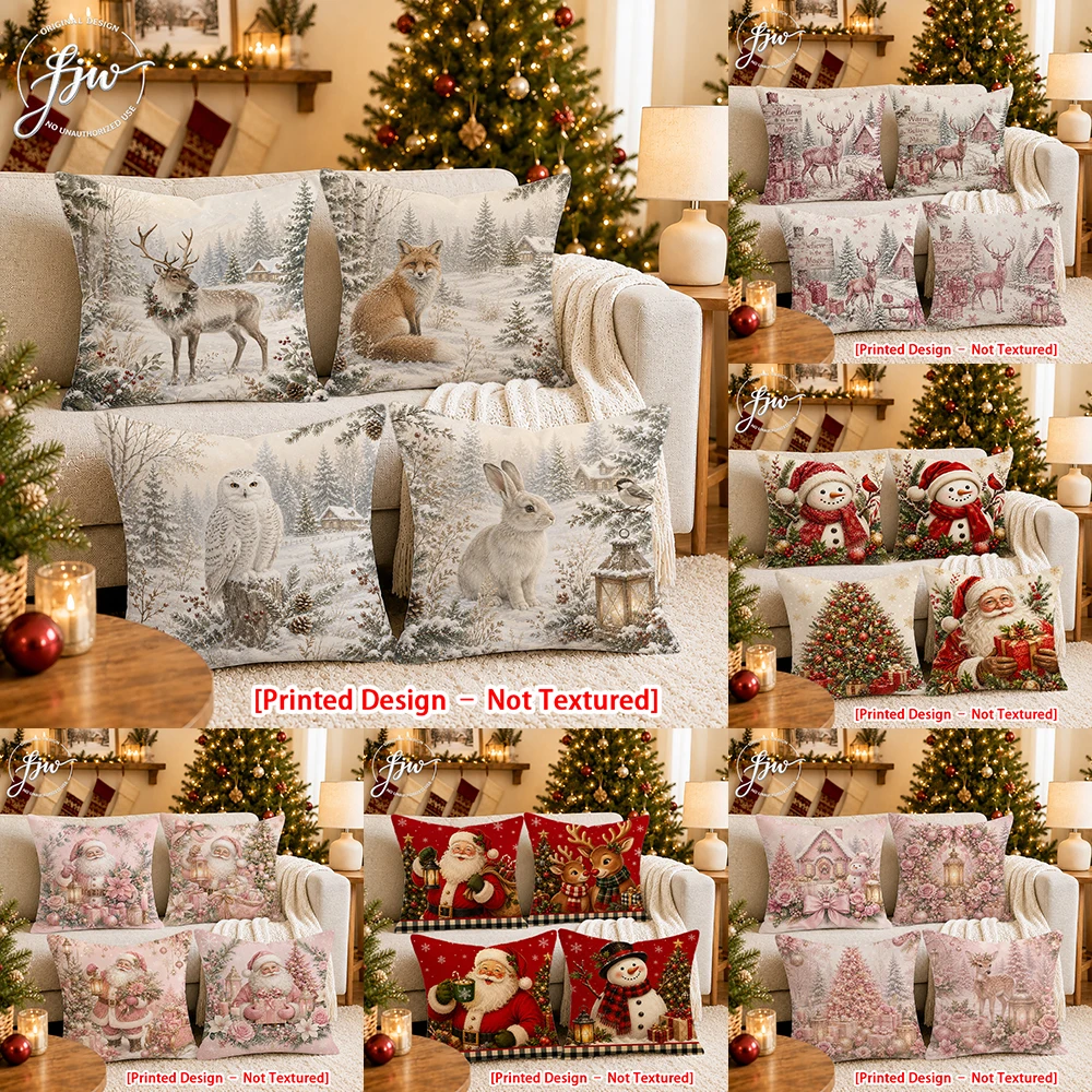 [Printed Design – Not Textured]-4pcs Christmas Winter Farmhouse Throw Pillow Covers New Year party decoration cushion Cover
