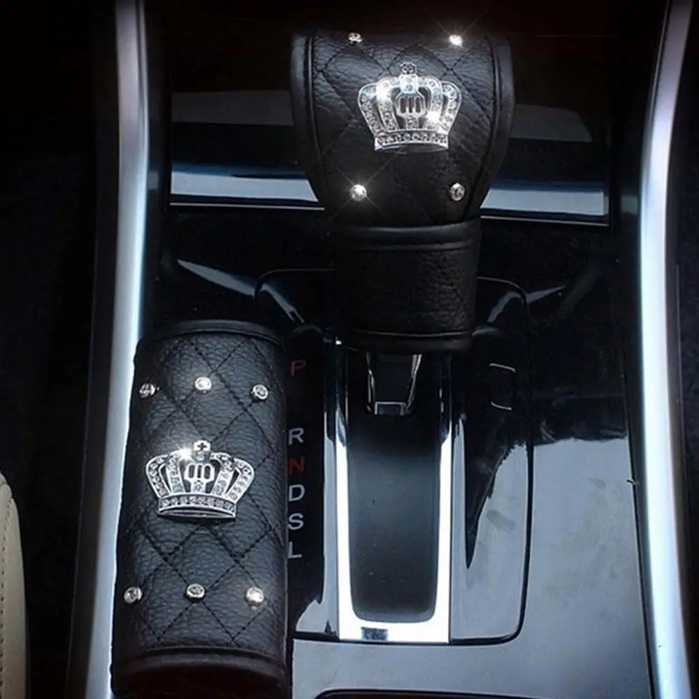 

Fashion Car Accessories Crown Diamond Crystal Hand Brake Cover Gear Shift Knob Cover Car Seat Belt Cover Car Interior Decor