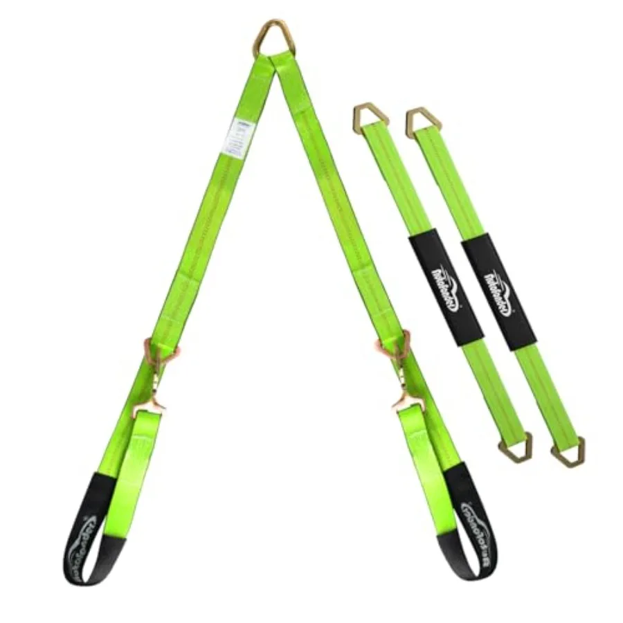 

V-Bridle Strap 2" x 4' w/Snap Hooks w/Cordura Sleeve and 2 Pack 2"x 36" Axle Straps D Ring Middle for Car Hauler Rollback Flat