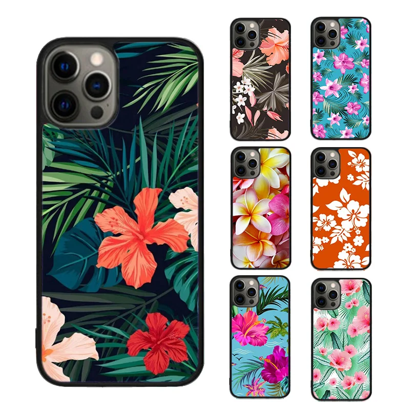 Funda de teléfono con flores hawaianas para iPhone SE2020, 15, 16, 14, 13, 12, 11 Pro Max, Apple 8 PLUS, 7