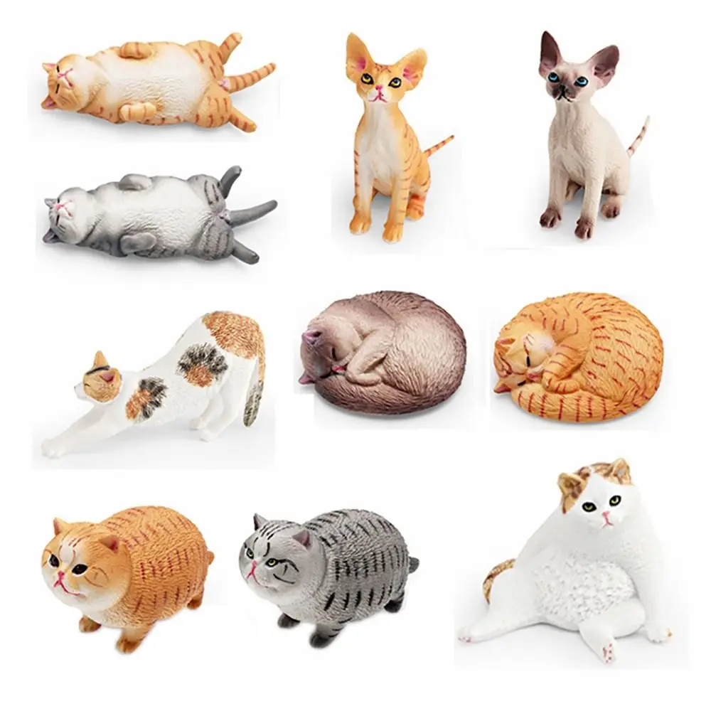 PVC Simulation Cat Model Devon Curly Cat Lifelike Cat Action Figures Sleepy Stretching Cat Realistic Pet Figurines