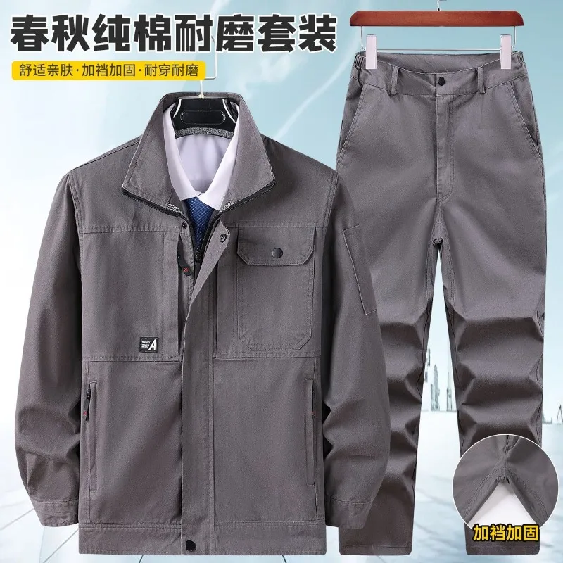 Men Cotton Workwear Jacket Multi Pocket Wear Resistant Casual Uniform Comfortable for Daily Work Wear