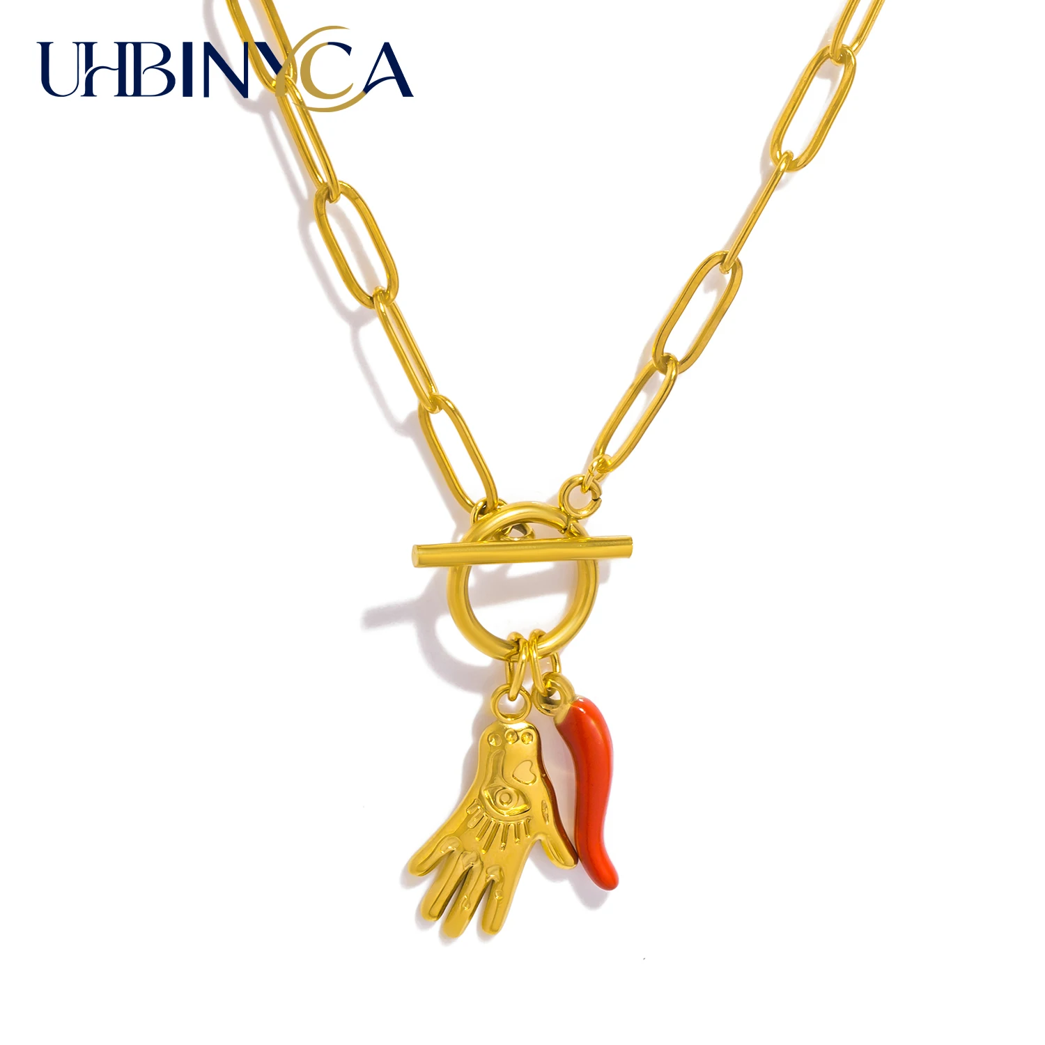 UHBINYCA Stainless steel Hamasa Hand Charm Pendant Necklace for Women Exquisite Hypoallergenic Personalized Jewelry