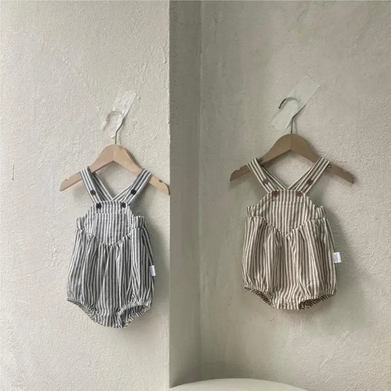 2026 Summer New Baby Sleeveless Sling Bodysuit Cute Infant Boy Girl Striped Strap Jumpsuit Cotton Newborn Toddler Clothes 0-24M