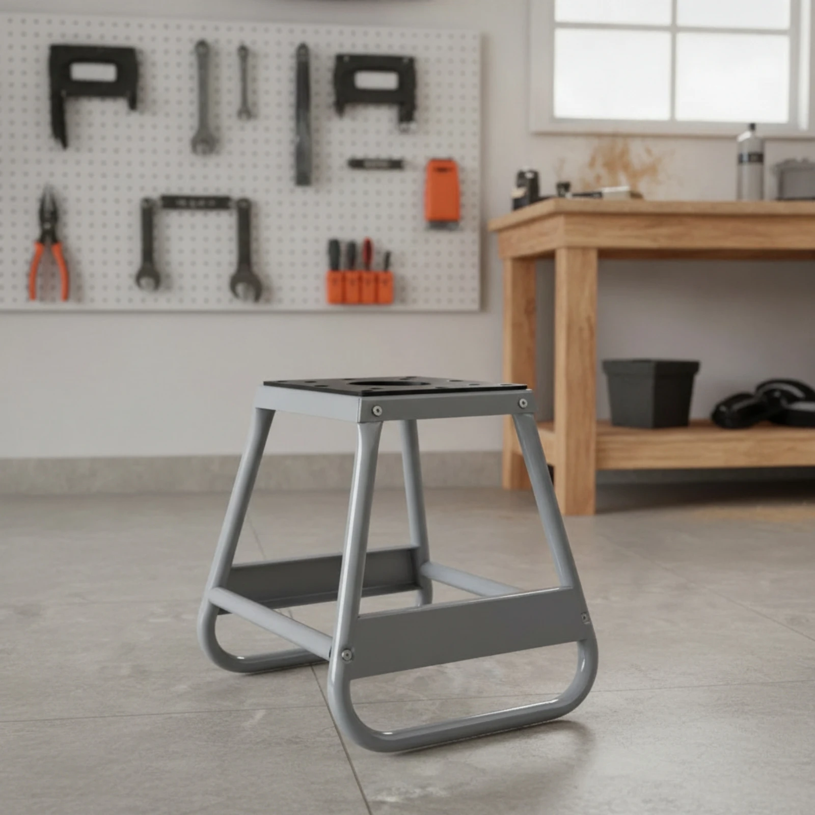 Low-profile Motorcycle Stand with Top Plate Freestanding Repair Base for Efficient Engine Work