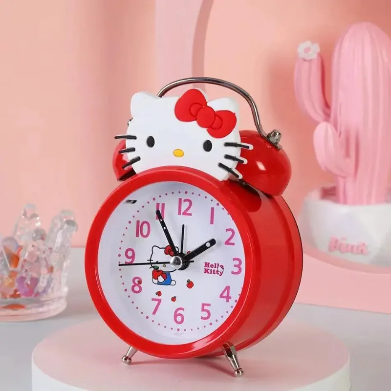 Hello Kitty anime peripheral cartoon silent ring alarm clock creative personality kawaii desktop clock ornaments girlfriend gift