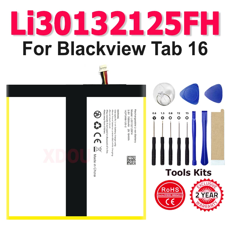 

New Li30132125FH Battery 7680mAh For Blackview Tab 16 Tablets Bateria High Capacity Phone Battery + Free Tool