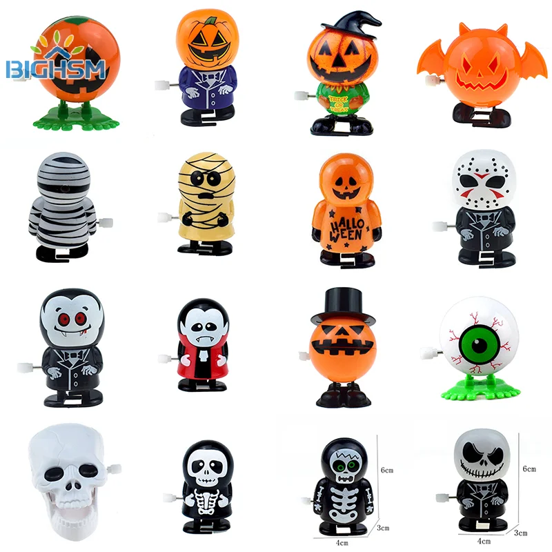 Retro Clockwork Wind Up Metal Walking Jumping Halloween Pumpkin Jump Ghost Bat Robot Mechanical Toys Party Decor Gift