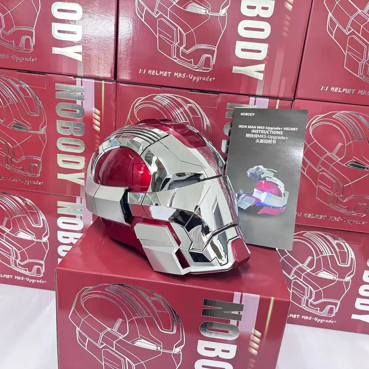 

AutoKing 1:1 Mk17 Iron Man Helmet Cosplay Voice Control Eyes With Light Model Toys For Adult Electric Wearable Christmas Gift