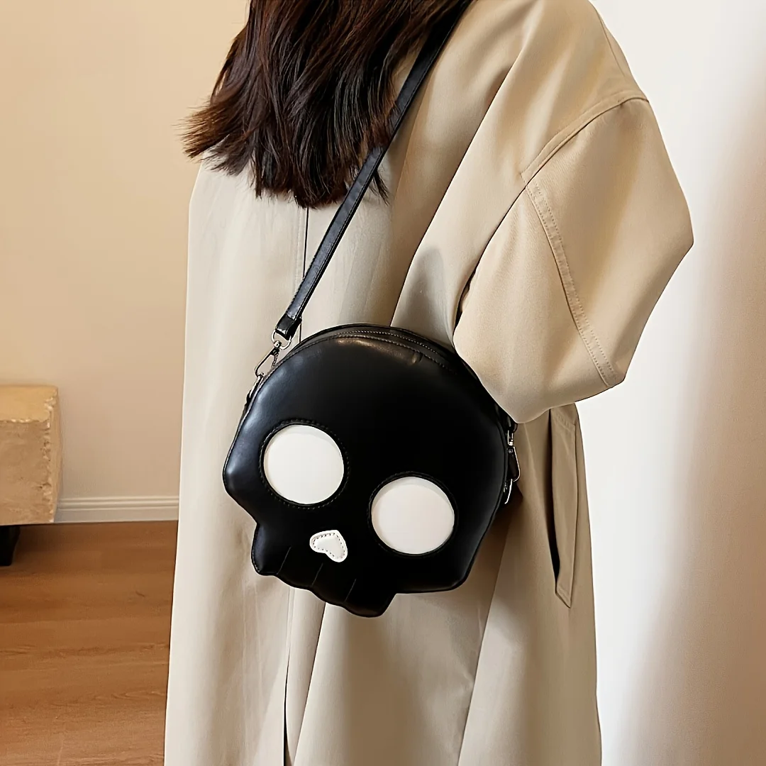 2 Styles to Choose From, Creative Skull Pattern Women's Shoulder Bag, Quirky Ghost Skull Crossbody Shoulder Bag, Soft Pu Phone Bag, Suitable for Halloween Gothic Style Dark Crossbody Bag, Small Handbag, Adjustable Shoulder Strap, Mini Coin Purse, Phone Bag