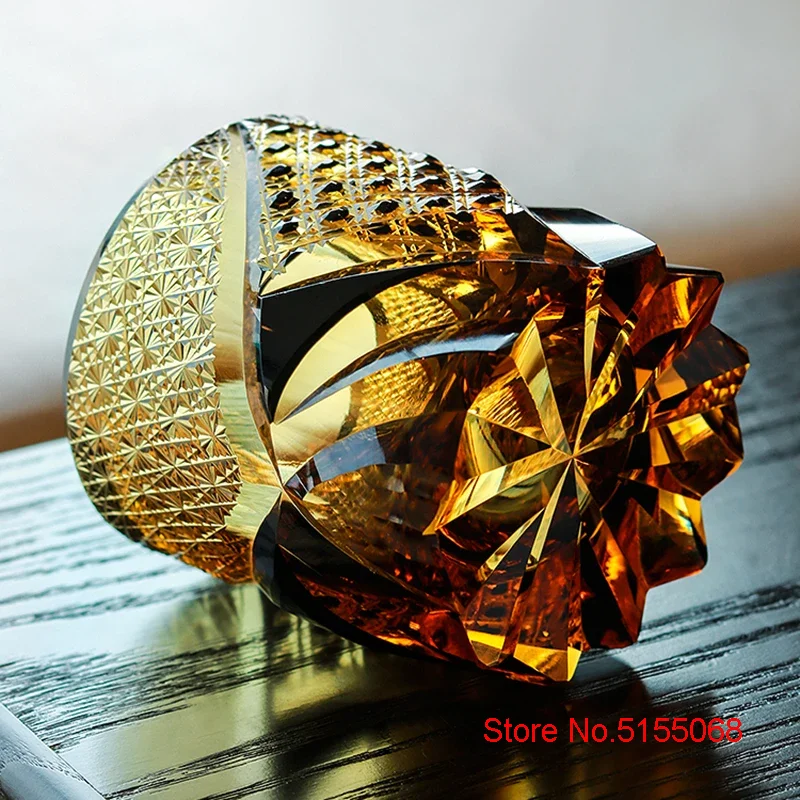 Japanese Black Warrior Armor Edo Kiriko Whisky Rock Glass Amber Crystals Whiskey Cup High-end Wine Glass Hand Cut Brandy Snifter