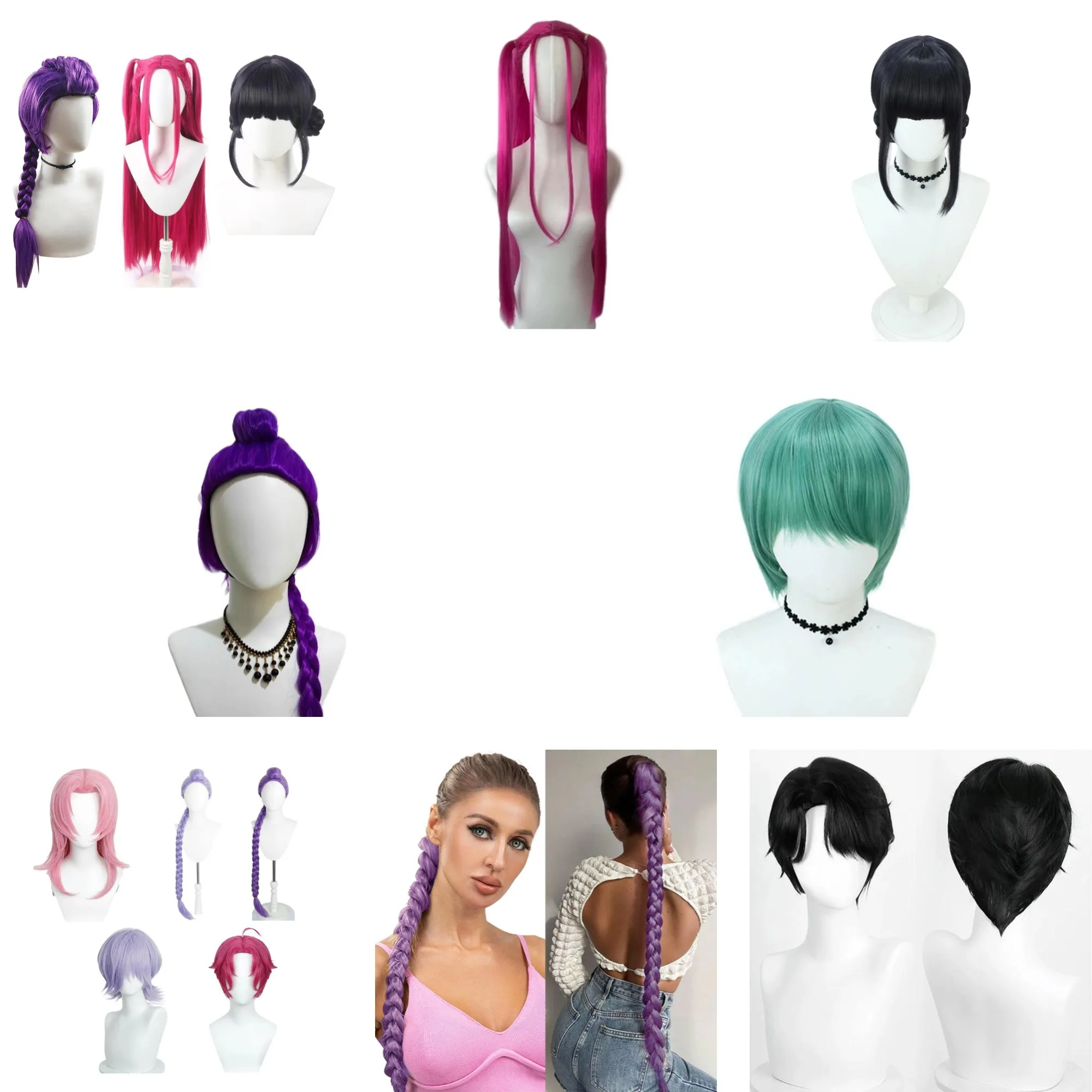 

For Kpop Demon Hunters Wig Rumi Mira Zoey Saja Boys Baby Wig Men Women Synthetic Hair Free Wig Cap Cosplay Halloween Party Props