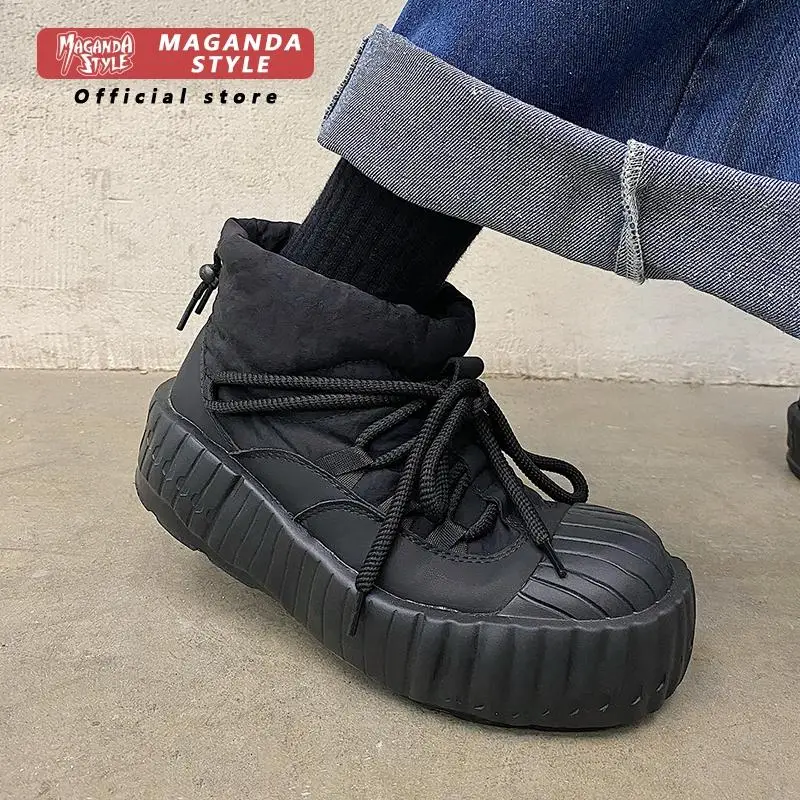 

Outdoor snow boots with plush insulation thick soled bread shoes winter men's and women's non slip thick cotton boots